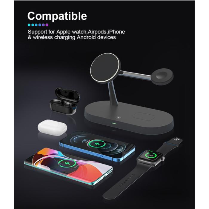  - 4-in-1 Trådlös Laddare Magsafe iPhone, Apple Watch, AirPods - Svart