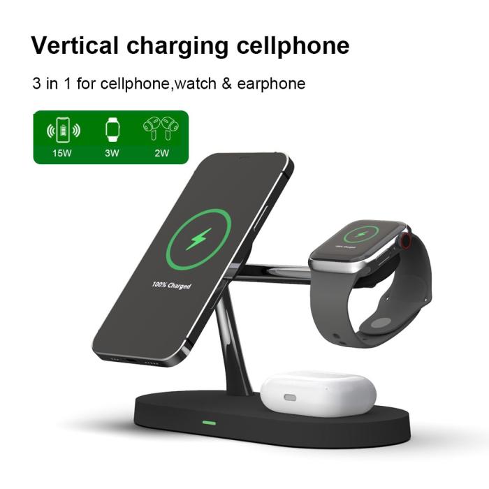  - 4-in-1 Trådlös Laddare Magsafe iPhone, Apple Watch, AirPods - Svart