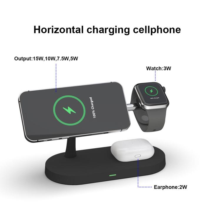  - 4-in-1 Trådlös Laddare Magsafe iPhone, Apple Watch, AirPods - Svart