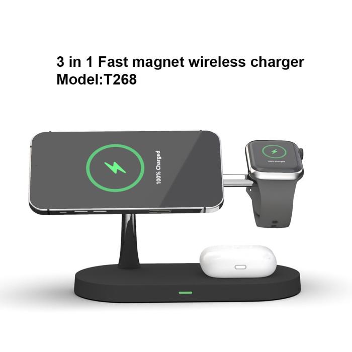  - 4-in-1 Trådlös Laddare Magsafe iPhone, Apple Watch, AirPods - Svart