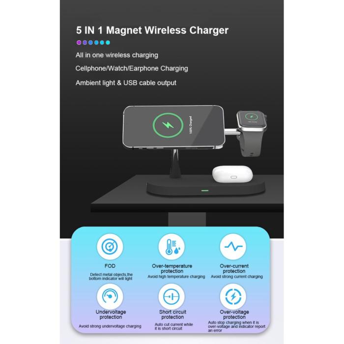 - 4-in-1 Trådlös Laddare Magsafe iPhone, Apple Watch, AirPods - Svart