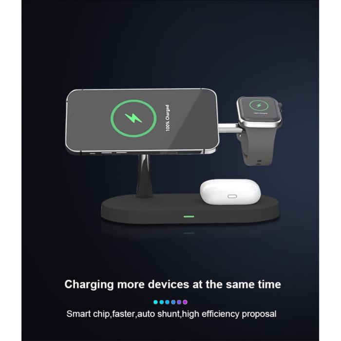  - 4-in-1 Trådlös Laddare Magsafe iPhone, Apple Watch, AirPods - Svart