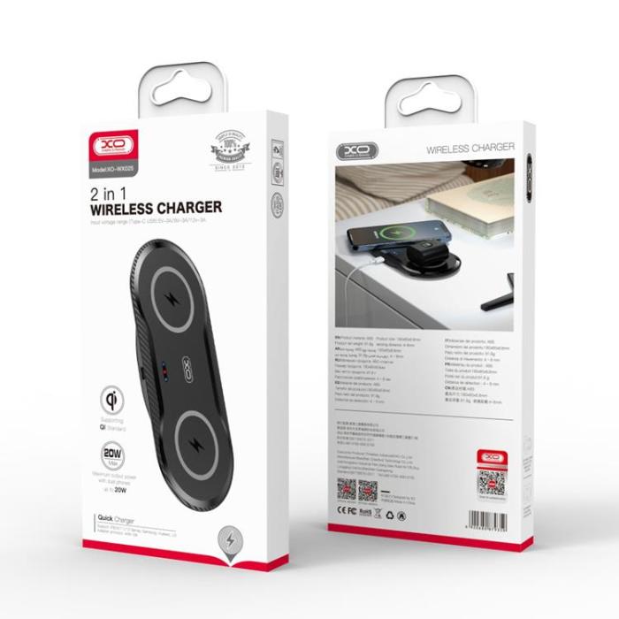 XO - XO 2-in-1 Trådlös Laddare Qi 20W WX025 - Svart
