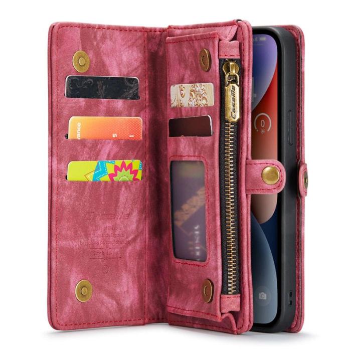 Caseme - CASEME 008 Series 2-in-1 Konstläder Plånboksfodral för iPhone 13 6.1 tum - Röd