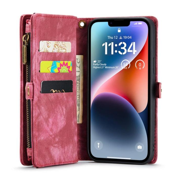Caseme - CASEME 008 Series 2-in-1 Konstläder Plånboksfodral för iPhone 13 6.1 tum - Röd