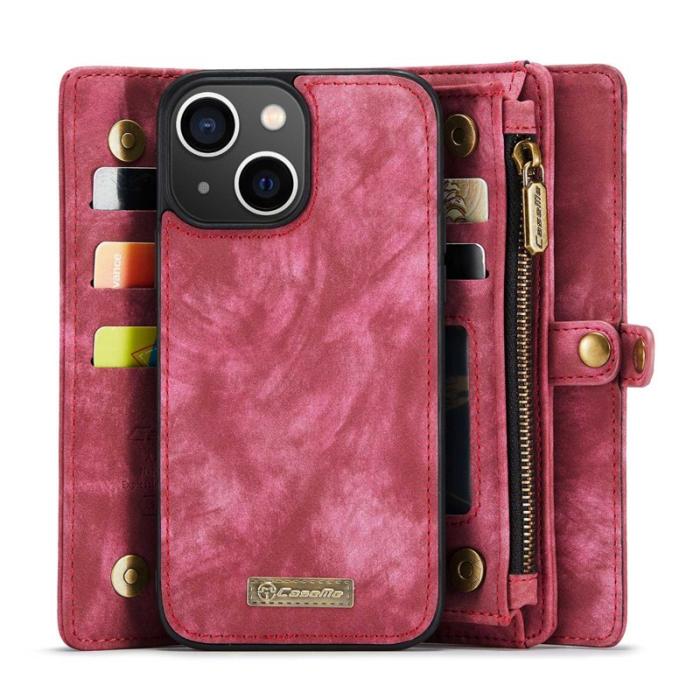 Caseme - CASEME 008 Series 2-in-1 Konstläder Plånboksfodral för iPhone 13 6.1 tum - Röd