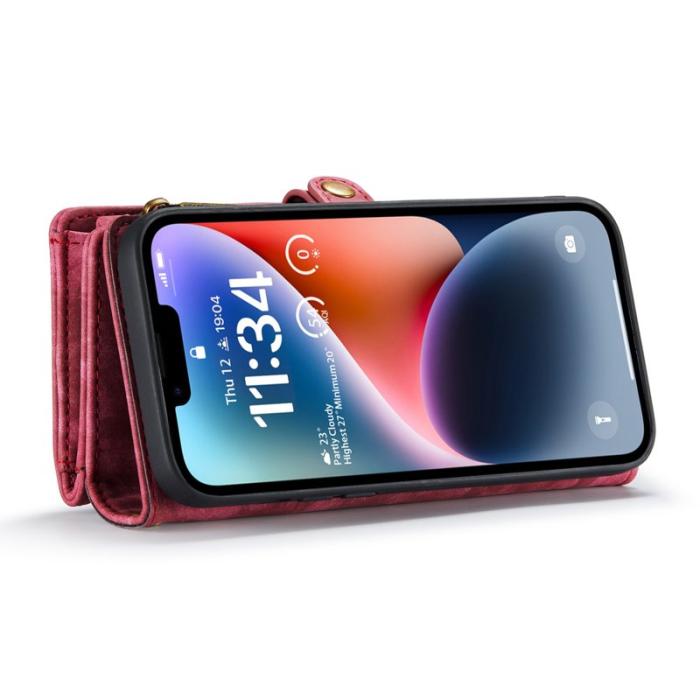 Caseme - CASEME 008 Series 2-in-1 Konstläder Plånboksfodral för iPhone 13 6.1 tum - Röd