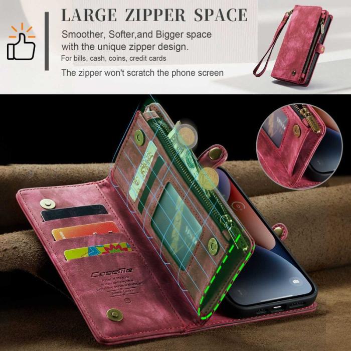 Caseme - CASEME 008 Series 2-in-1 Konstläder Plånboksfodral för iPhone 13 6.1 tum - Röd