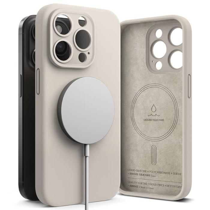 Ringke - Ringke iPhone 15 Pro Mobilskal Magsafe Silikon - Stone
