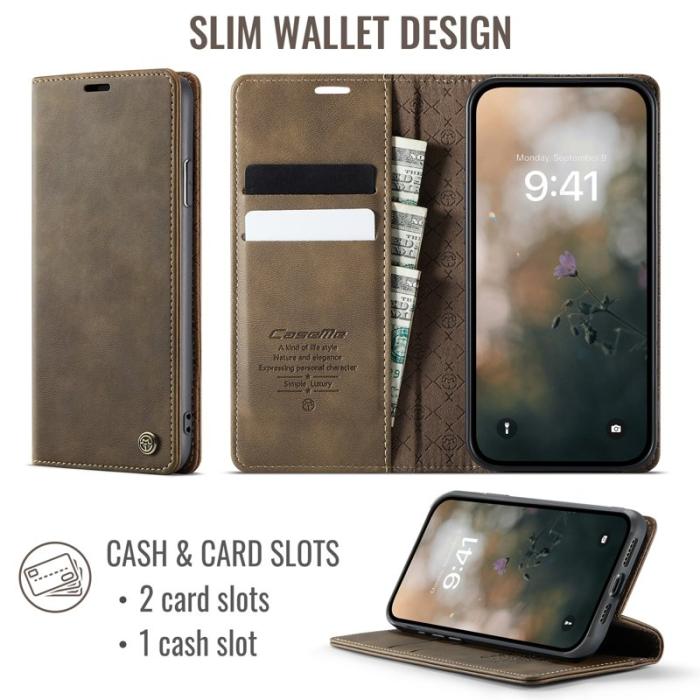 Caseme - CASEME 033 Mobilskal till iPhone XS/X RFID Blocker Läder Kaffe