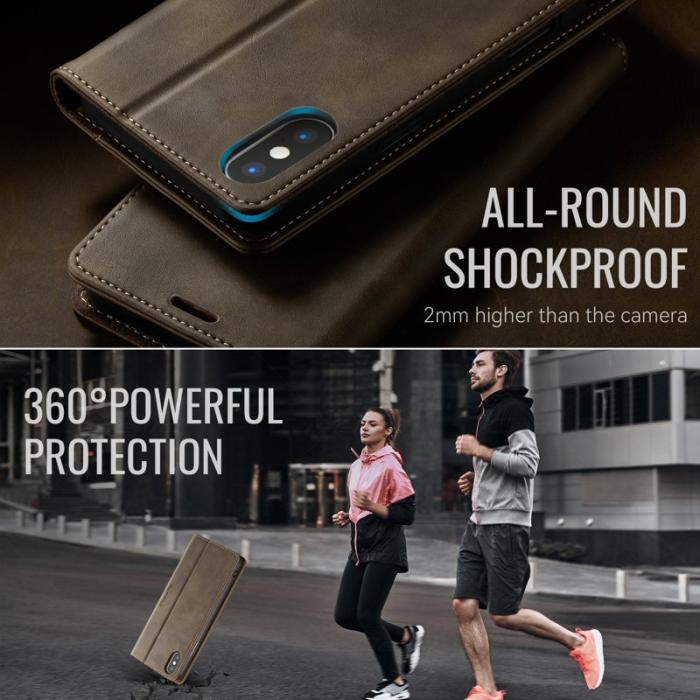 Caseme - CASEME 033 Mobilskal till iPhone XS/X RFID Blocker Läder Kaffe