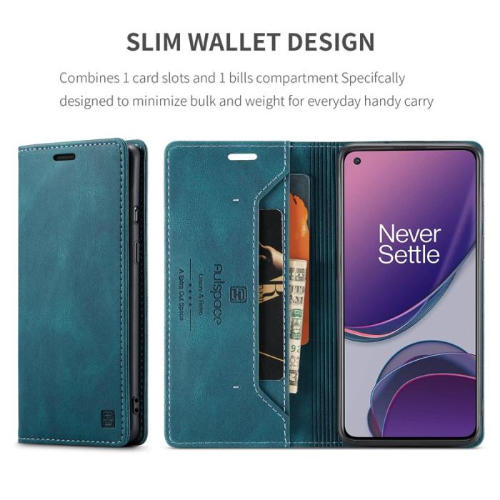AUTSPACE - AUTSPACE OnePlus 8T Wallet Fodral KonstLäder - Blå