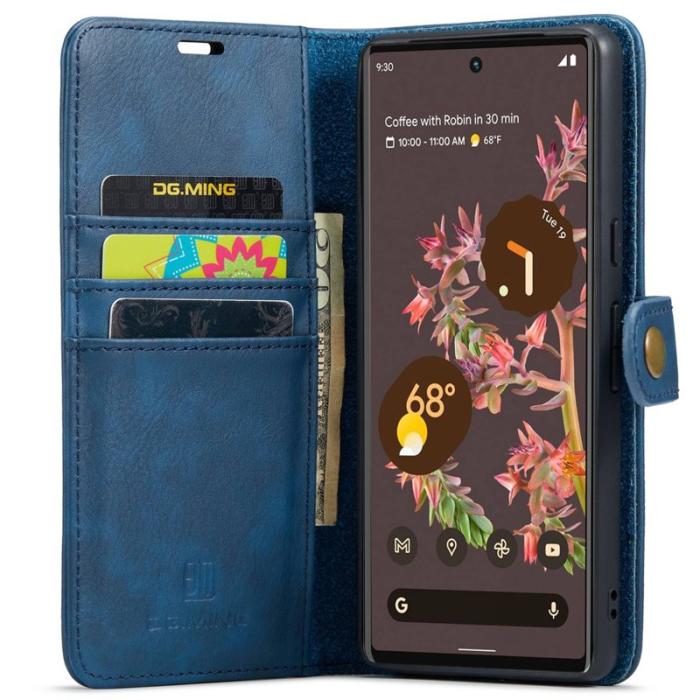 DG.MING - DG.MING Google Pixel 7 5G Plånboksfodral Äkta läder Ställ Blå