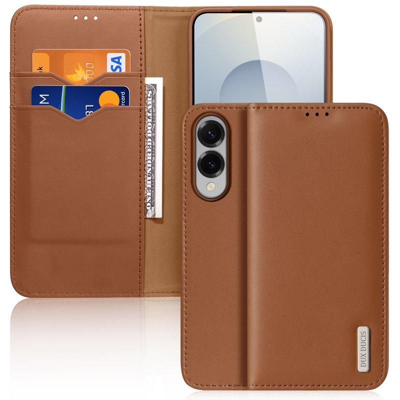 DUX DUCIS Hivo Plånboksfodral för Samsung Galaxy S25 Edge Äkta läder - Brun | 2353 | AlltMobil