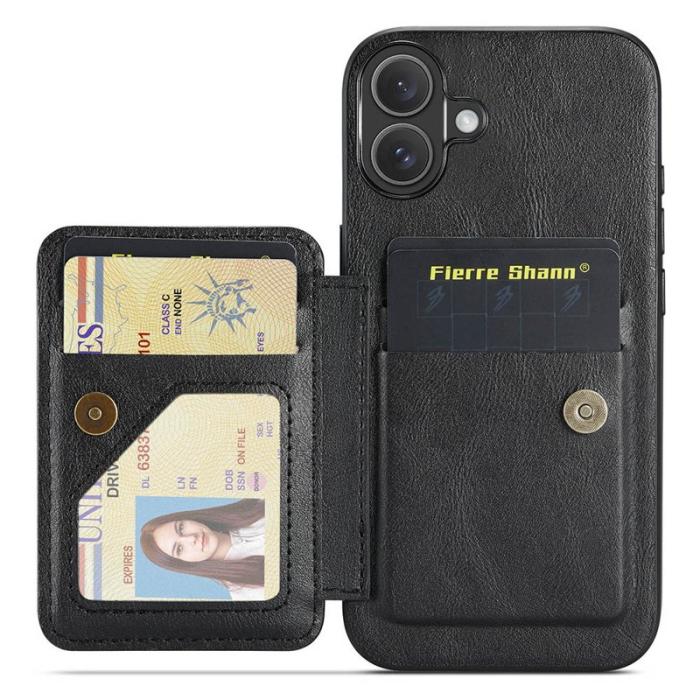 FIERRE SHANN - FIERRE SHANN 024 iPhone 16 Plus Fodral KonstLäder - Svart