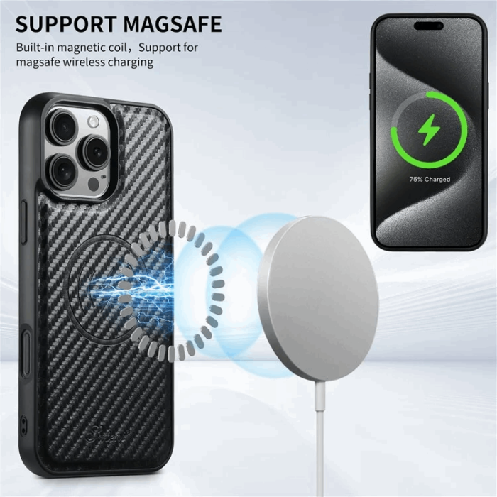 SUTENI - SUTENI iPhone 16 Pro Mobilskal Magsafe Korthållare Carbon Fiber