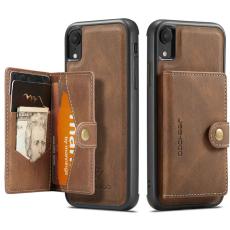 JEEHOOD - JEEHOOD iPhone XR Pl&aring;nboksfodral med St&auml;ll och Magnetisk Konstl&auml;der - Brun