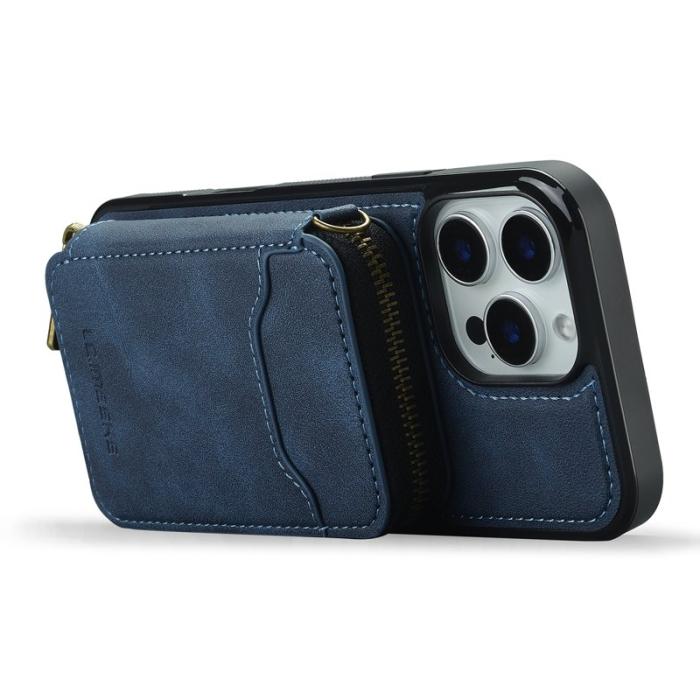 LC.imeeke - LC.IMEEKE L6 iPhone 14 Pro Max Plånboksfodral Konstläder - Blå