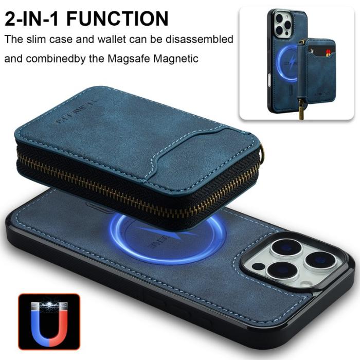 LC.imeeke - LC.IMEEKE L6 iPhone 14 Pro Max Plånboksfodral Konstläder - Blå