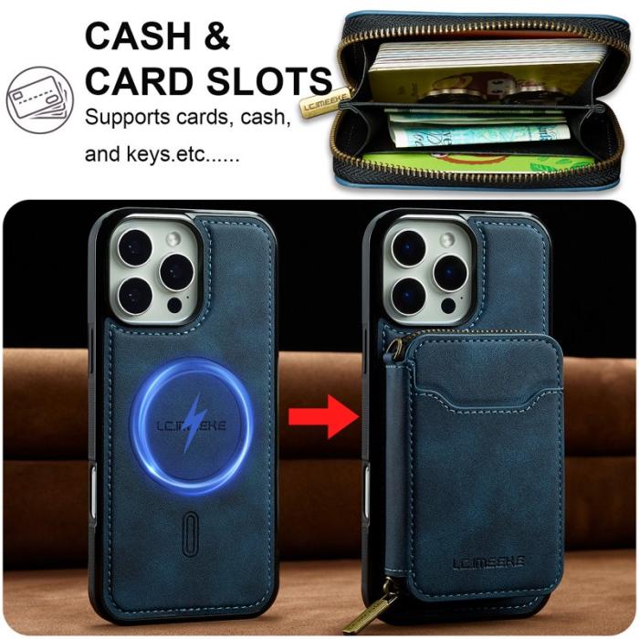LC.imeeke - LC.IMEEKE L6 iPhone 14 Pro Max Plånboksfodral Konstläder - Blå