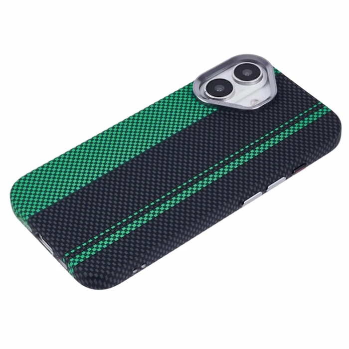 A-One Brand - iPhone 16 Mobilskal Magsafe Kevlar Aramid Fiber - Grön/Svart