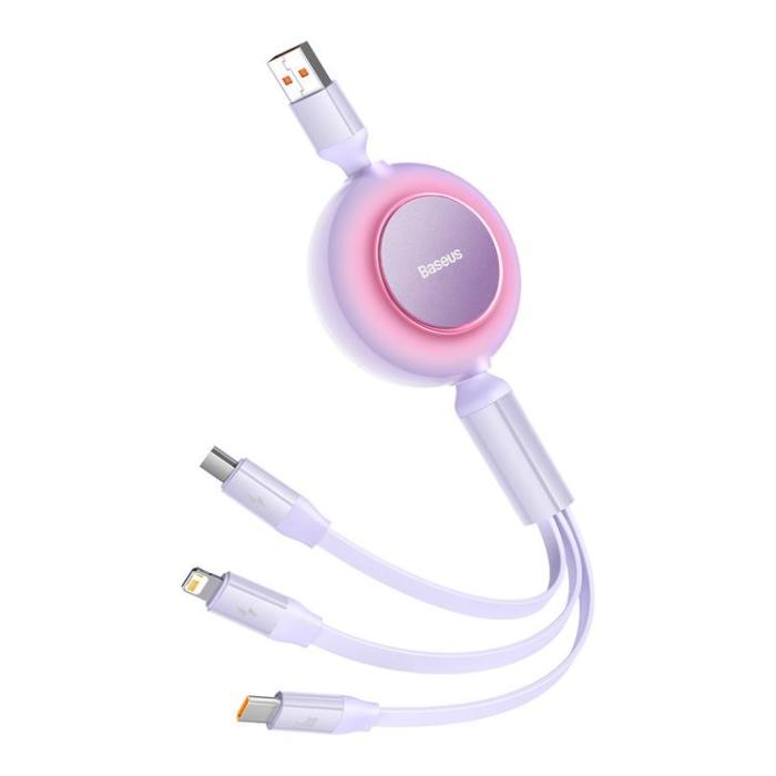 BASEUS - Baseus Retractable 3in1 microUSB/Lightning/Typ-C 66W 1.1m - Lila