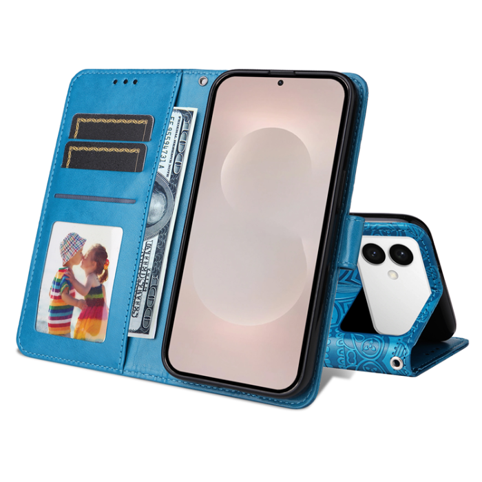 A-One Brand - Galaxy S26 Edge Plånboksfodral Sunflower Imprint Läder - Blå