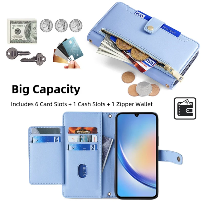 A-One Brand - Galaxy A34 5G Konstläder Plånboksfodral Scratch-Proof - Blå