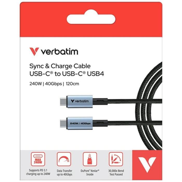 Verbatim - Verbatim USB-C Till USB-C 240W Kabel 120cm 40Gb/s Sync & Charge