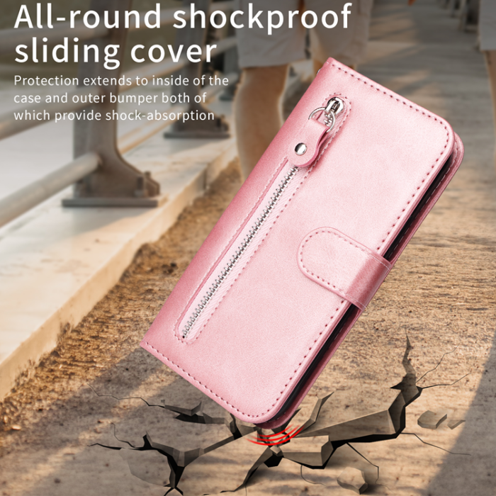 A-One Brand - OnePlus 15 5G Plånboksfodral Zipper Pocket PU Läder - Rosa