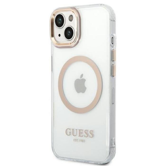 Guess - GUESS iPhone 14 Skal Magsafe Metal Outline - Guld