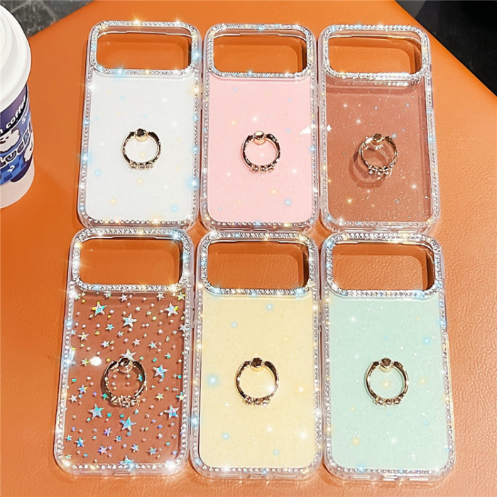 A-One Brand - iPhone 17 Pro Max Mobilskal Rhinestone Edge Ring Kickstand