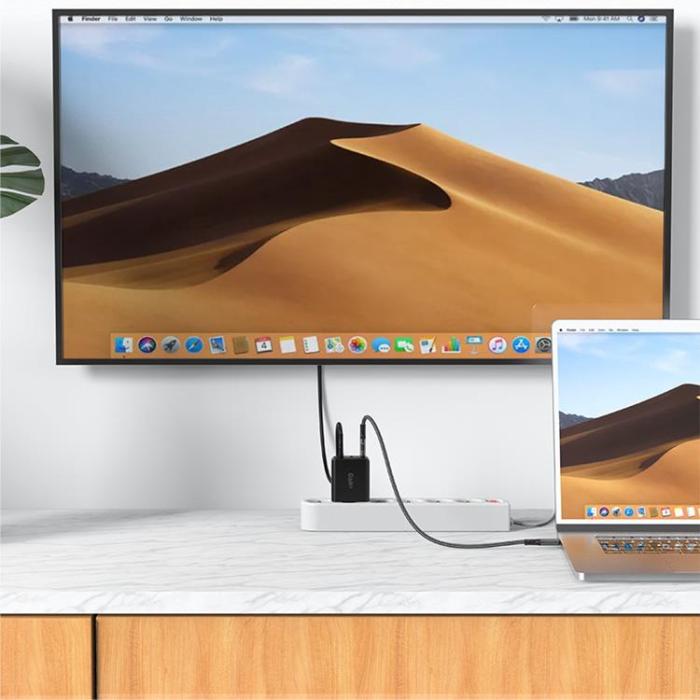 Acefast - Acefast 2in1 Väggladdare 65W USB-A till USB-C till HDMI till USB-C Kabel - Svart