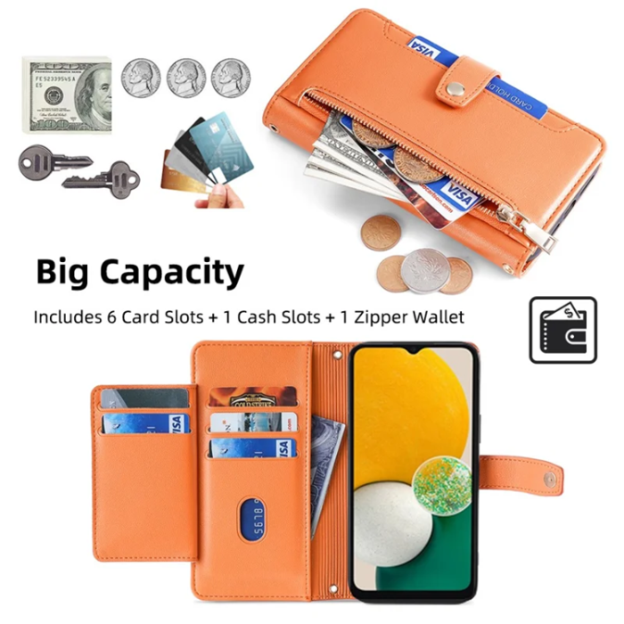 A-One Brand - Galaxy A13 5G Plånboksfodral Konstläder - Orange