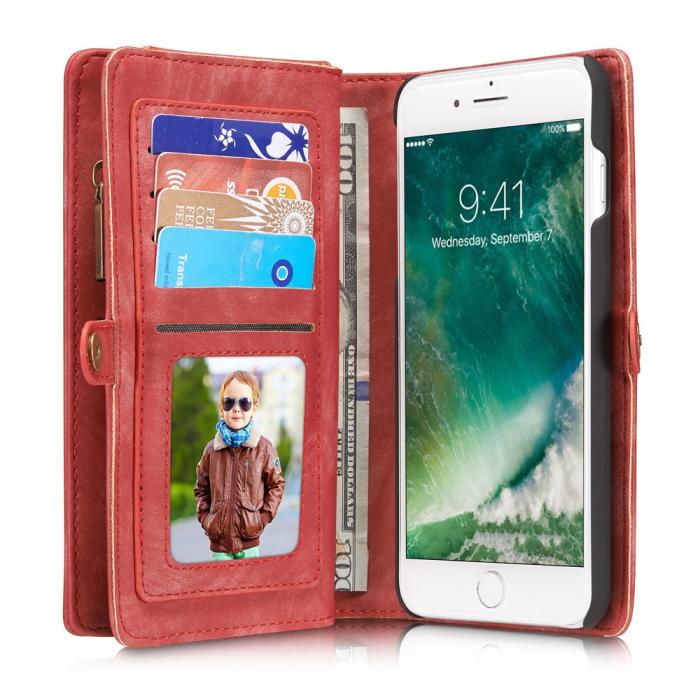 UTGATT5 - Caseme Plånboksfodral av läder iPhone 7/8 Plus - Röd