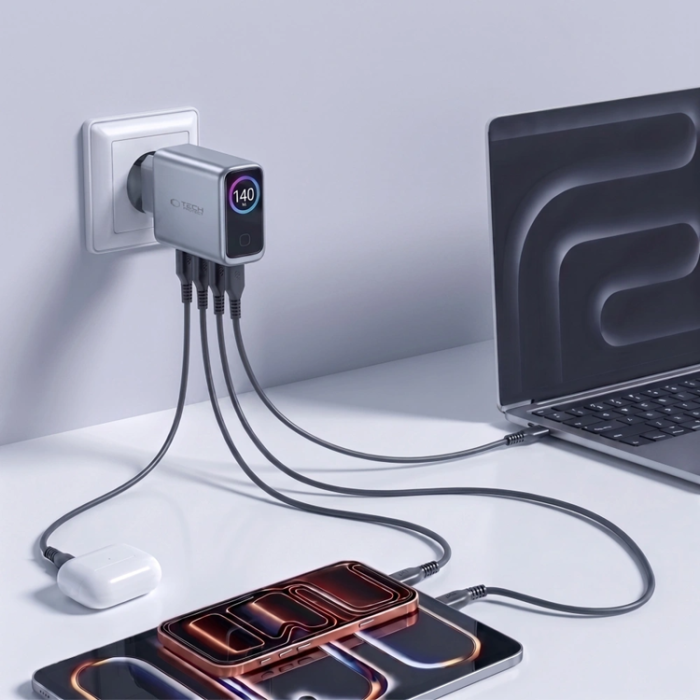 Tech-Protect - Tech-Protect 3-Port Väggladdare 100W Powervisisn - Mörkgrå
