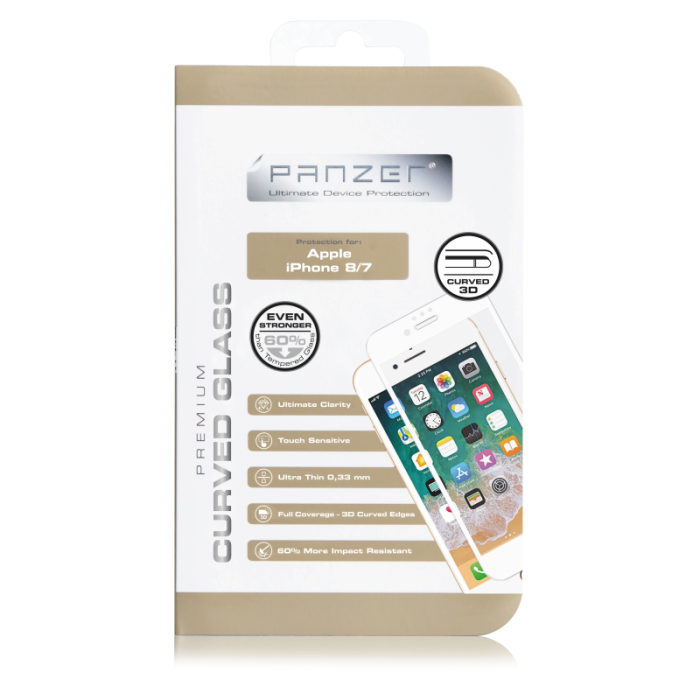 UTGATT1 - Panzer - Curved Silicate Glass iPhone 8/7 - Vit