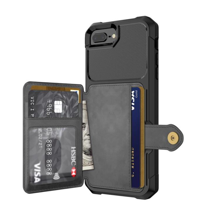 OEM - Kickstand Läder Coated Mobilskal iPhone 8 Plus - Svart