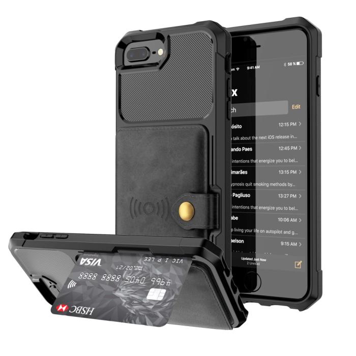 OEM - Kickstand Läder Coated Mobilskal iPhone 8 Plus - Svart