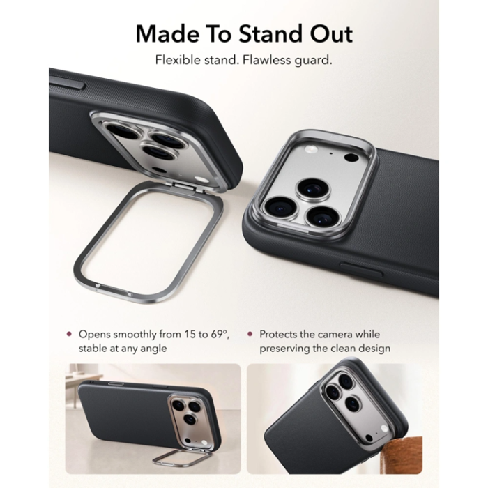 ESR - ESR Mobilskal För iPhone 18 Pro Max/17 Pro Max Magsafe Läder Kickstand - Svart