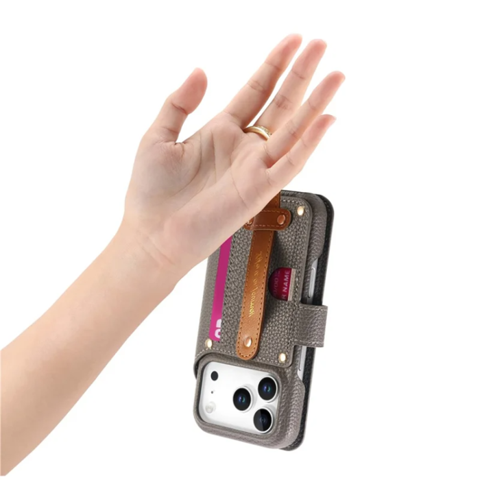 A-One Brand - iPhone 17 Pro Max Konstläder Plånboksfodral RFID-Skydd Zipper - Grå