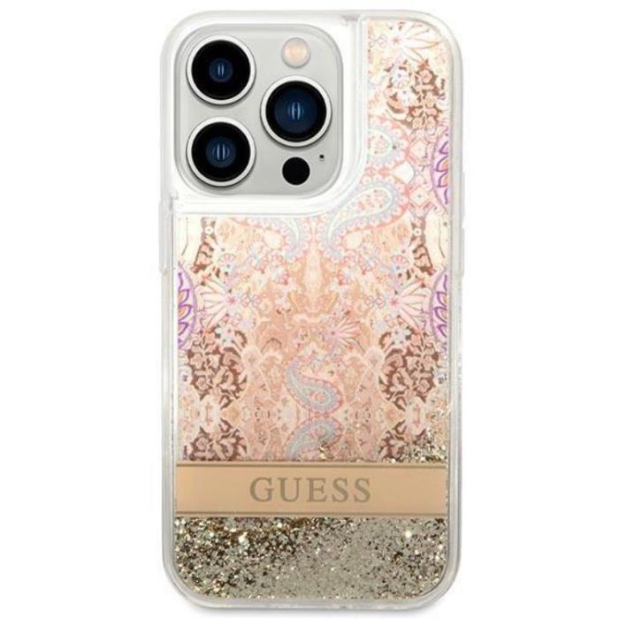 Guess - GUESS iPhone 14 Pro Max Skal Paisley Liquid Glitter - Guld