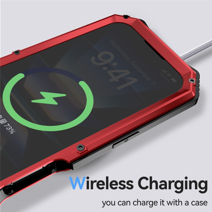 R-JUST - R-JUST iPhone 16 Pro Max Mobilskal med Härdat Glas - Röd