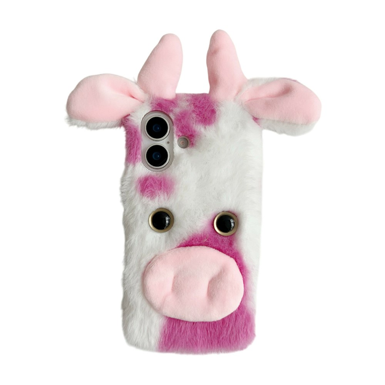 iPhone 17 Mobilskal Fluffy Cute Cow Plush TPU - Rosa | 2353 | AlltMobil
