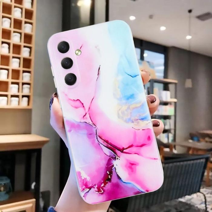 OEM - Mobilskal till Samsung Galaxy A37 Plast Marmor Mönster - Rosa + Blå