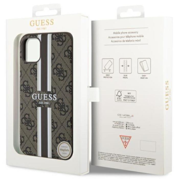 Guess - Guess iPhone 11/XR Mobilskal MagSafe Printed Stripes - Brun