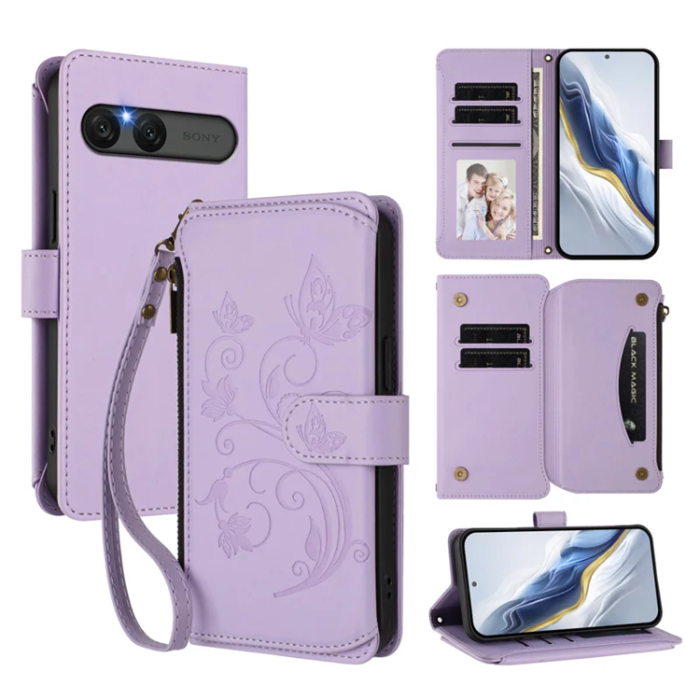 A-One Brand - Sony Xperia 10 VII Plånboksfodral Butterfly Floral - Lila