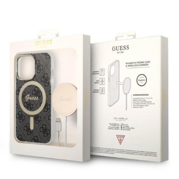 Guess - Guess iPhone 13 Pro Magsafe Skal Print + Trådlös Laddare - Svart