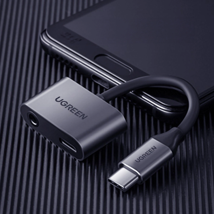 Ugreen - Ugreen Audio Adapter USB-C till USB-C, Miniuttag 3.5 mm - Grå