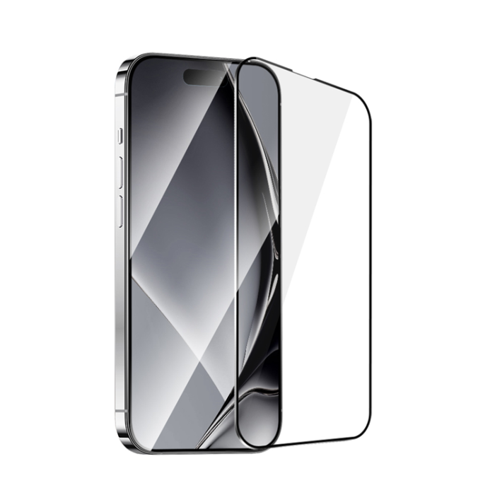 OEM - iPhone 14 Pro Härdat Glas Skärmskydd Metall Ram - Svart